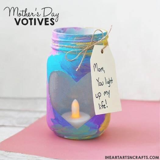 Mason Jar Votives Kids Mothers Day DIY Homemade Crafting Gift Ideas Inspiration How To Make Tutorials Recipes Gifts To Make