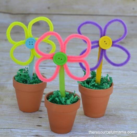 Pipe Cleaner Flowers Kids Mothers Day DIY Homemade Crafting Gift Ideas Inspiration How To Make Tutorials Recipes Gifts To Make
