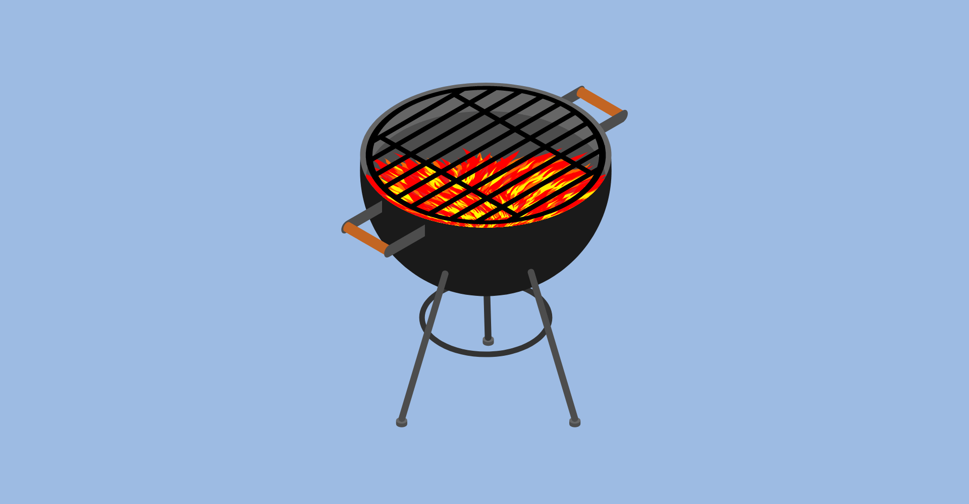 illustrated grill with fire on blue background for grilling gifts article'