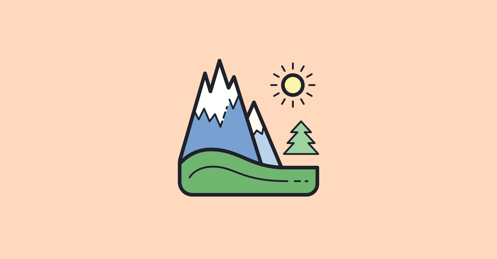 illustrated mountain landscape with tree and sun on tan background for national parks gifting article